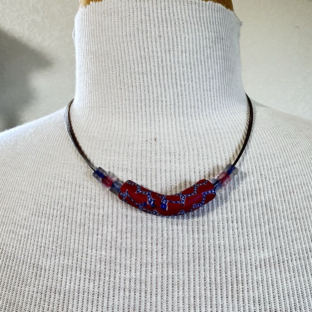 Clay & Beads Necklace Choker Red Blue Jewelry Coquette Preppy Spring Summer Y2K
